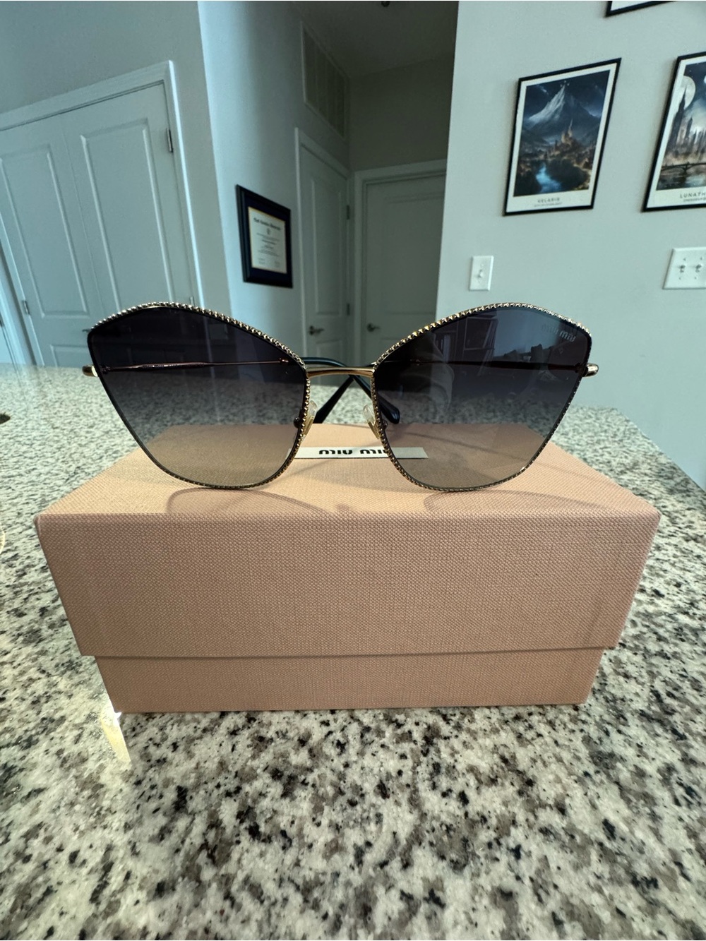 Miu Miu Gold-Trim Black Gradient Cat-Eye Sunglasses